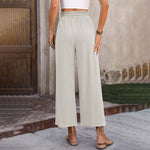 Luchtige loungebroek met wijde pijpen, koord in de taille en cropped lengte in een lichte tint