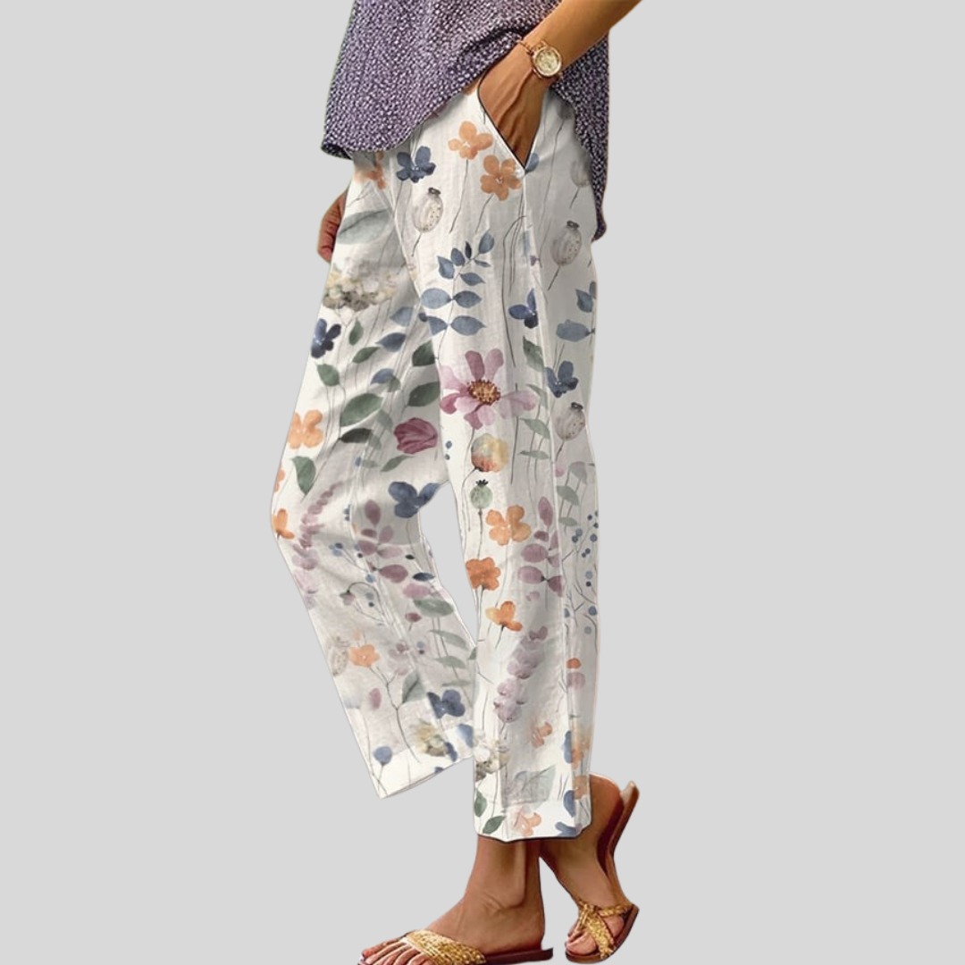 Comfortabele dames broek met zachte elastische tailleband, losse pasvorm en diepe zakken
