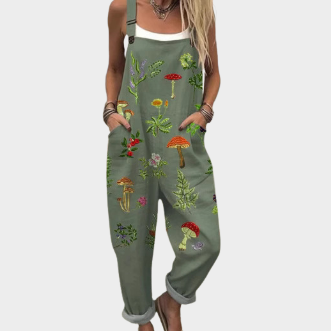 Casual dames tuinbroek met bloemenprint in frisse kleuren en ruime pijpen