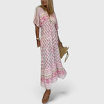 Lange comfortabele maxi jurk met kleurrijke boho print en ruime luchtige val