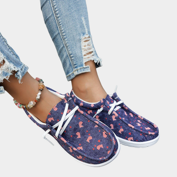 Comfortabele loafers voor dames met boho-dessin, sierveter en gedempte zool