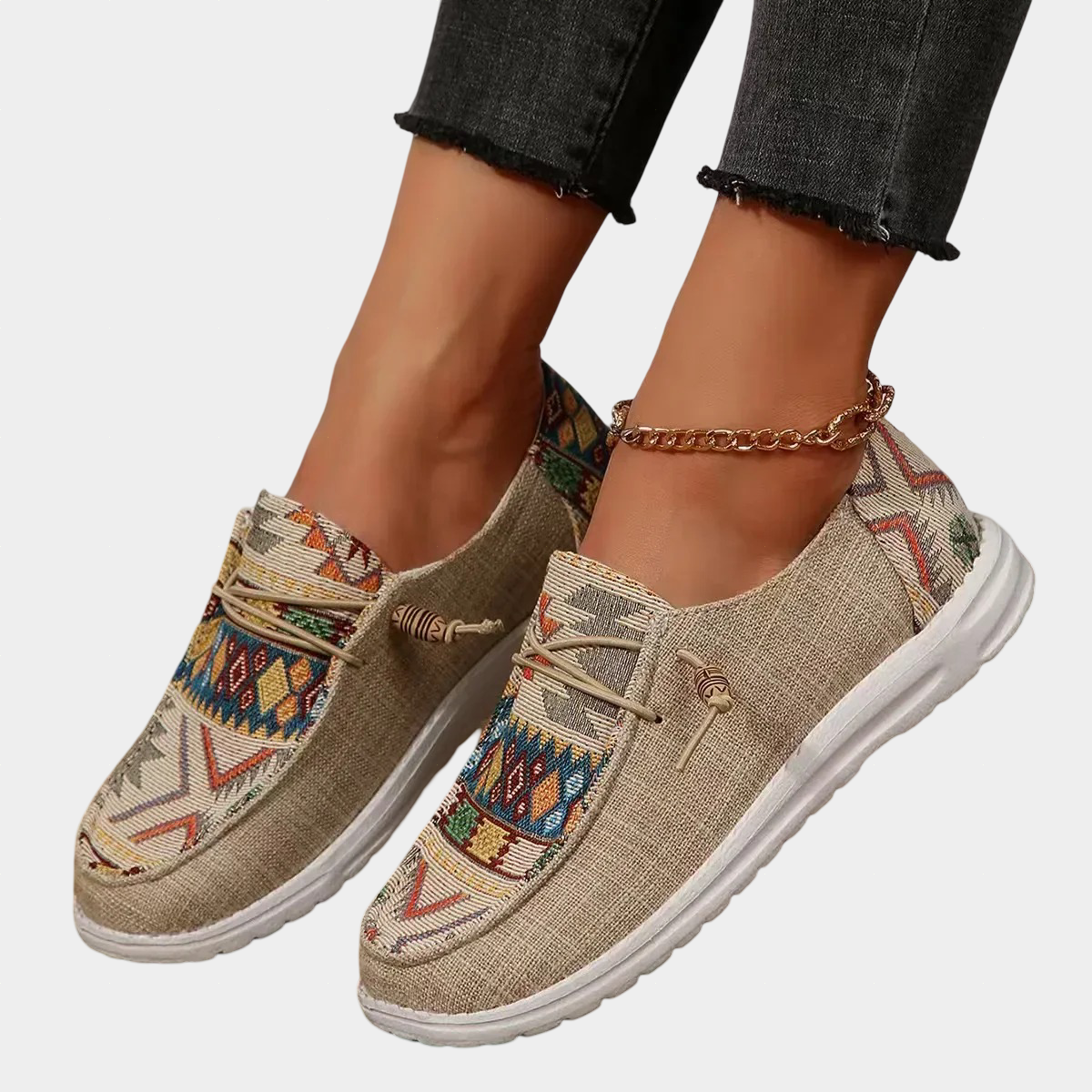 Dames schoenen met opvallende bohemian print en ademend, licht bovenwerk