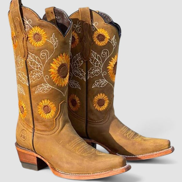 Orthopedische westernlaarzen van suède met westernstiksels, blokhak en antislip buitenzool