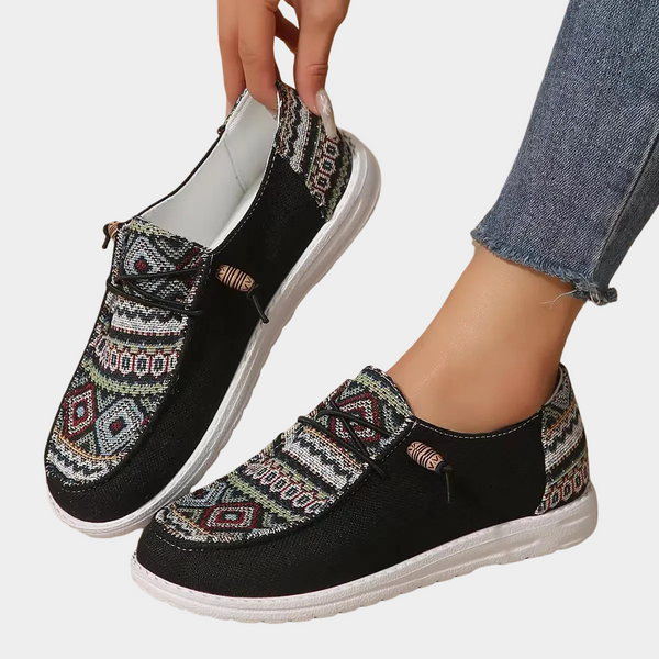 Lichte dames schoenen met kleurrijke bohemian print en zachte gedempte zool