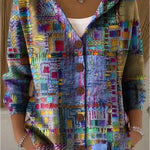 Geertje dames gebreid vest met print en capuchon