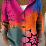 Geertje dames gebreid vest met print en capuchon