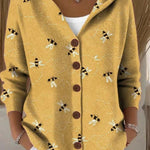 Geertje dames gebreid vest met print en capuchon