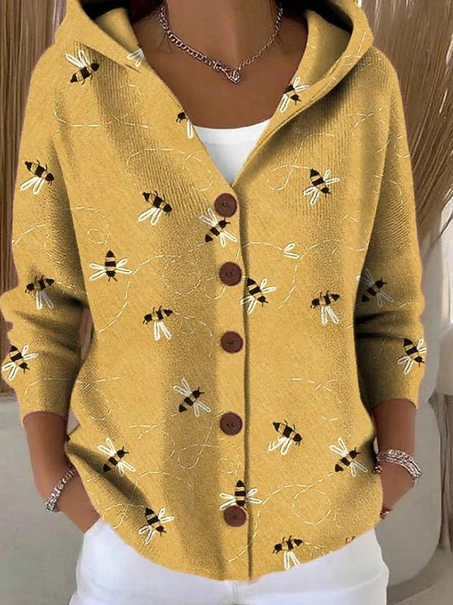 Geertje dames gebreid vest met print en capuchon