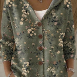 Geertje dames gebreid vest met print en capuchon