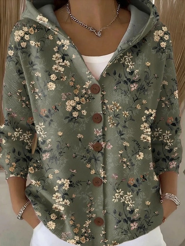 Geertje dames gebreid vest met print en capuchon