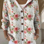 Geertje dames gebreid vest met print en capuchon