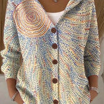 Geertje dames gebreid vest met print en capuchon