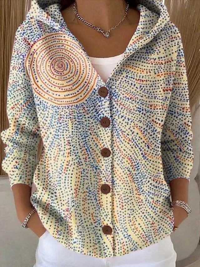 Geertje dames gebreid vest met print en capuchon
