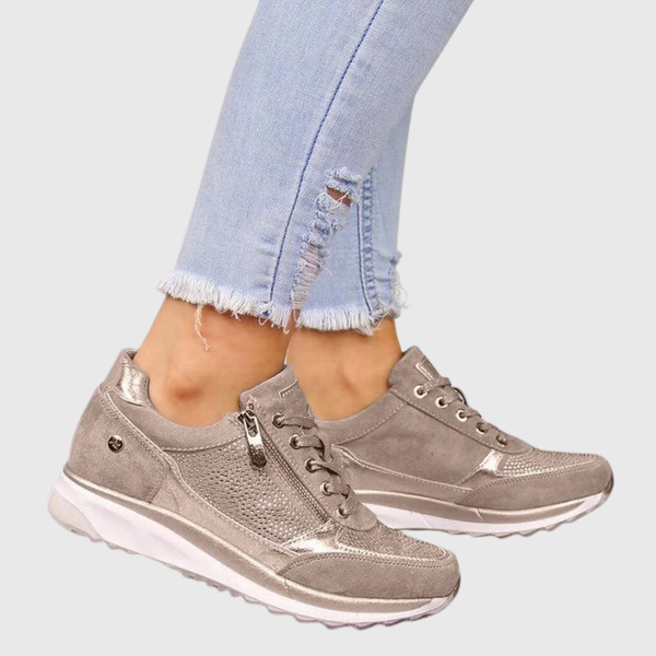 Comfortabele damessneakers met orthopedische zolen, veters en handige zijrits