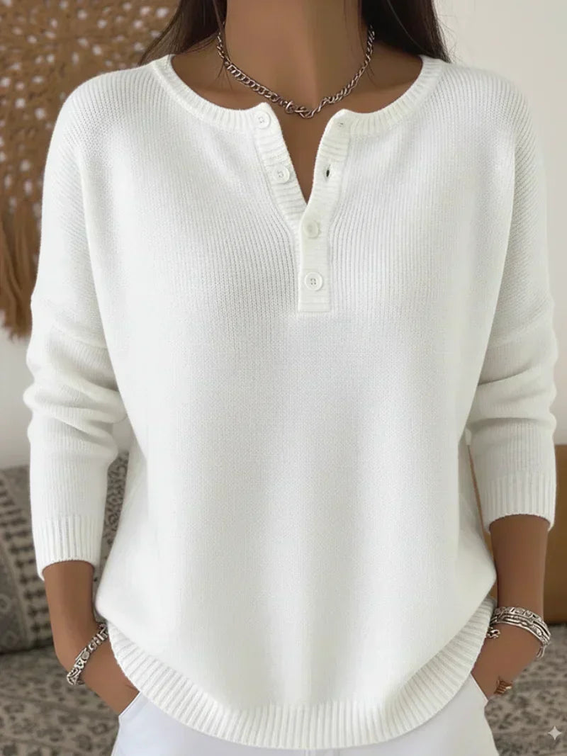 Anke dames gebreide trui met henley-knoopsluiting