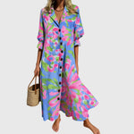 Elegante slankmakende jurk met kantdetails en luchtige boho print voor dames