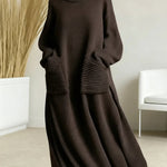 Genna dames losvallende gebreide maxi-jurk met hoge hals