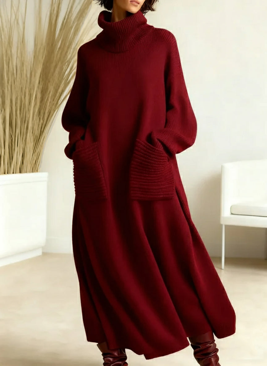 Genna dames losvallende gebreide maxi-jurk met hoge hals