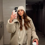 Zachte warme winterjas met capuchon, rits en ruime zakken in effen fleece voor dames