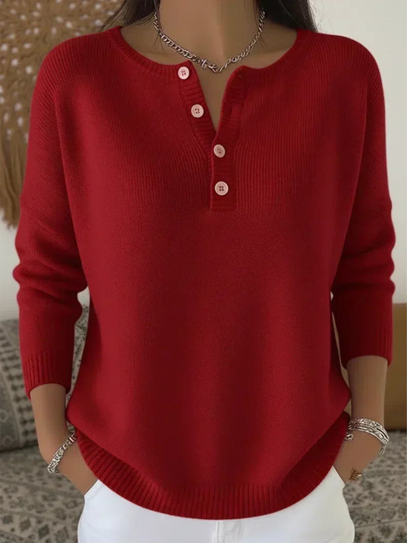 Anke dames gebreide trui met henley-knoopsluiting