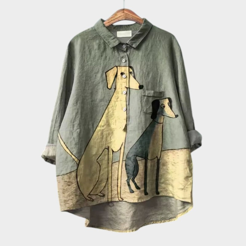 Sierlijke dames zomerblouse met print van lichte, ademende stof met lange mouwen