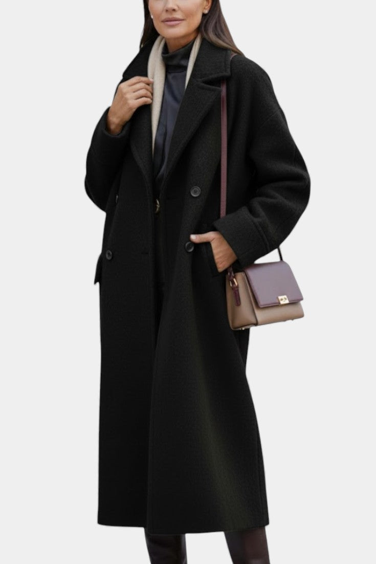 Geertje dames oversized lange jas met dubbele knopenrij