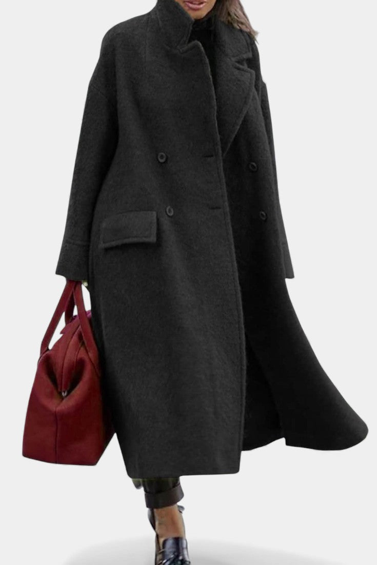 Geertje dames oversized lange jas met dubbele knopenrij