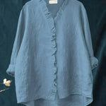 Lichte dames zomerblouse met verfijnd dessin en lange mouwen in ademende stof