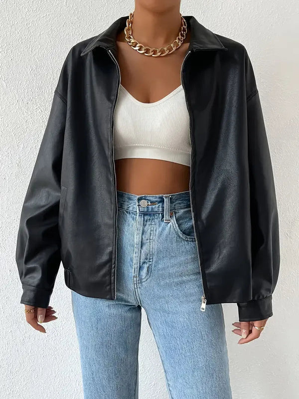 Zwart oversized dames jack van nepleer met doorlopende ritssluiting