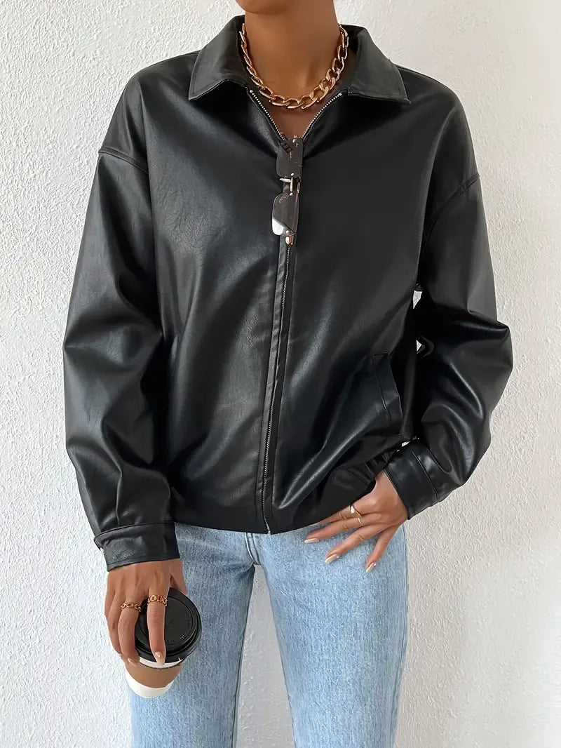 Zwart oversized dames jack van nepleer met doorlopende ritssluiting