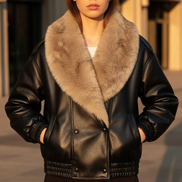 Oversized dames jack van nepleer met zachte imitatiebont kraag