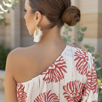 Mini jurk voor dames met één schouder, speelse print en elastische taille