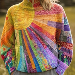Bente meerkleurige trui met sunburst-print en hoge hals